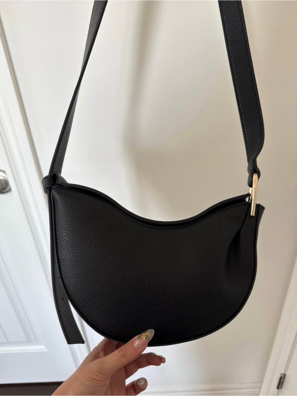 Black Crescent Shoulder Bag - Minimal Leather Crossbody
